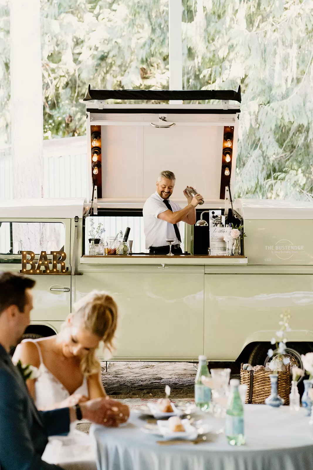 The Bustender bus and owner, Bryan, in Kitsap County. Taken by Cindy Nguyen Photography