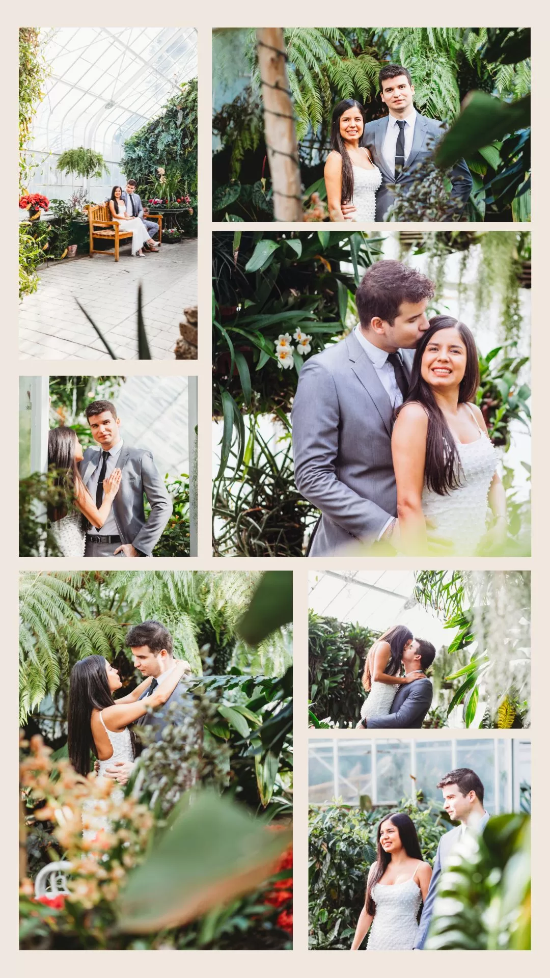 W.W. Seymour Botanical Conservatory Engagement Session photos of forehead kisses and lush greenery