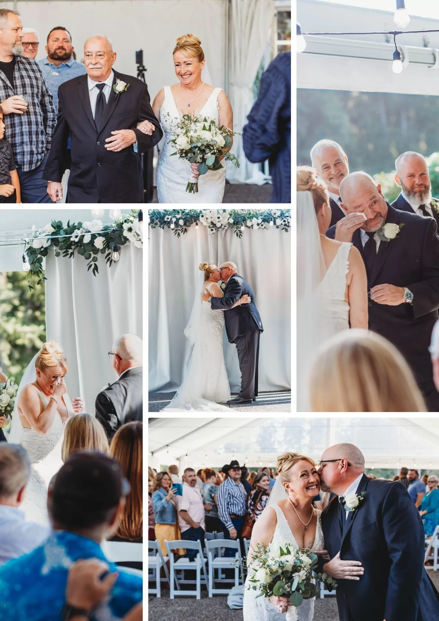 A collage showing a beautiful Canterwood Golf & Country Club wedding ceremony in Gig Harbor, WA