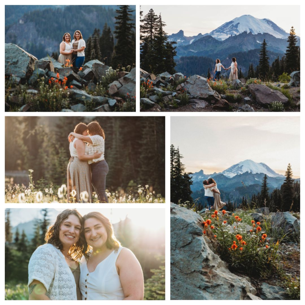 Wildflower engagement photos at Mount Rainier National park